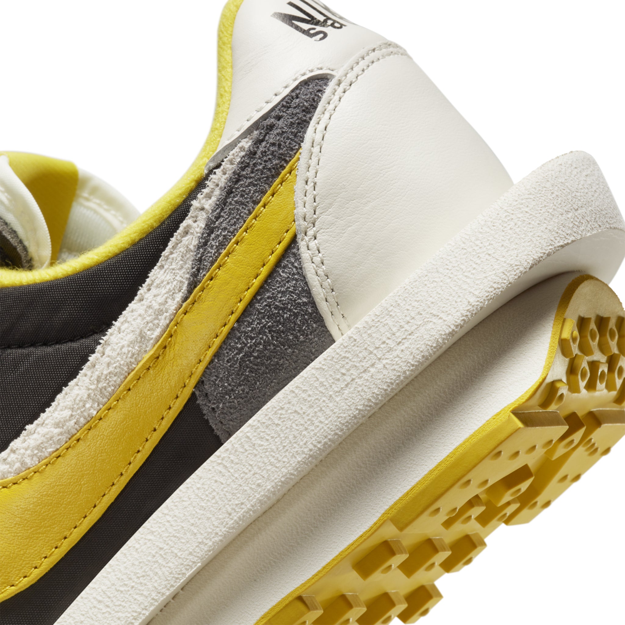 Heel view of Nike x Sacai LD Waffle Undercover Black Bright Citron DJ4877-001